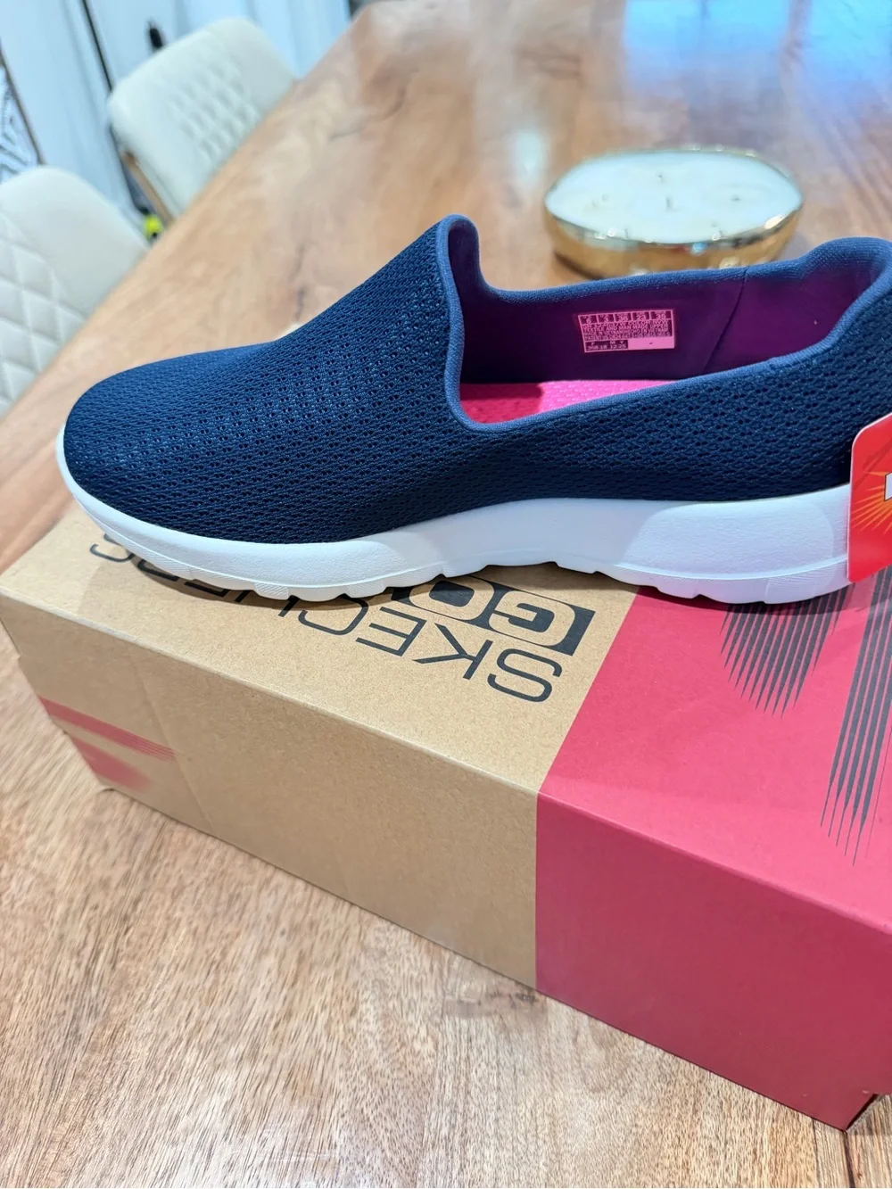 Skechers GOwalk Navy Slip-On Sneaker with Pink Lining